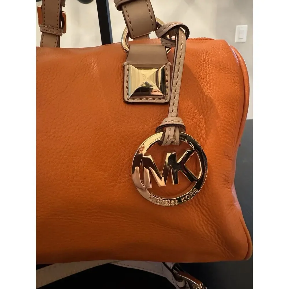 Michael Kors Grayson Medium Satchel In Orange Pebbled Leather